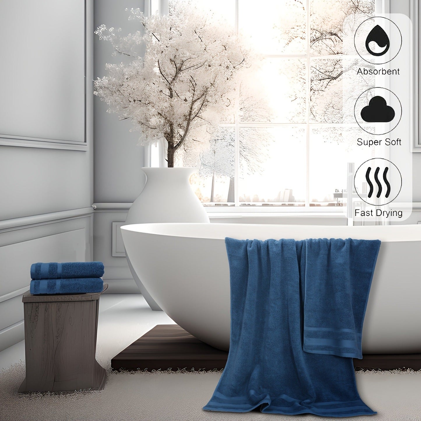 Towel Set 6 or 10 Piece Pure Cotton Bath Towels in Grey, Blue, White or Yellow for Home, Gym and Travel