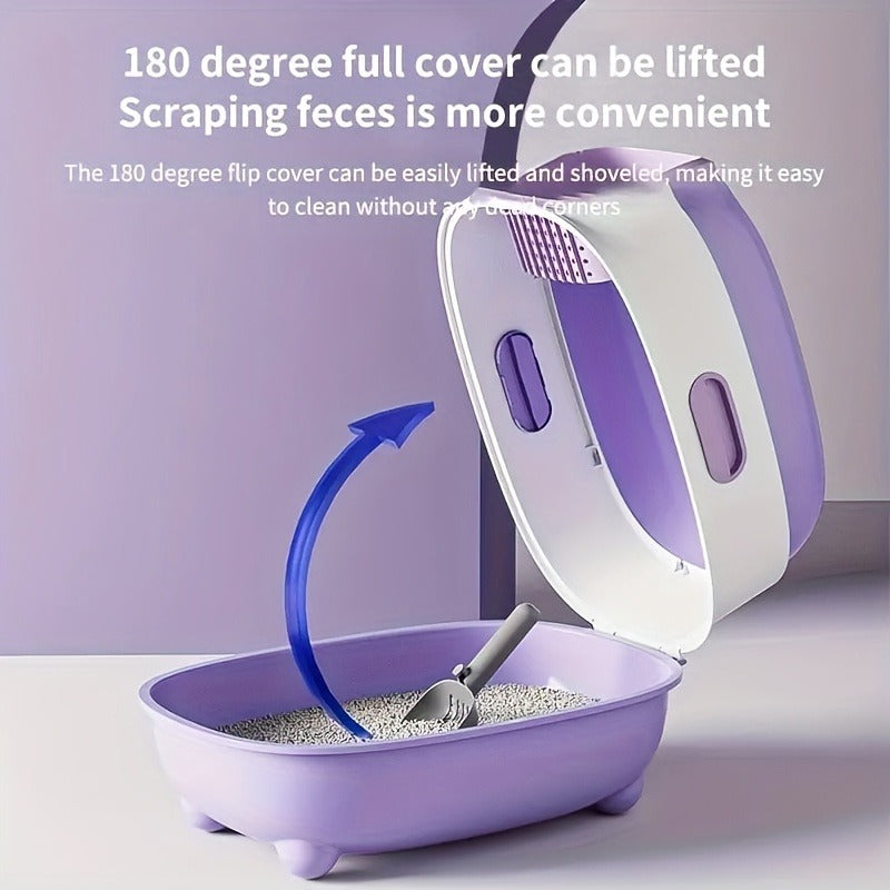 Enclosed Cat Litter Box with Odor Control – Foldable Top Entry Design, Splash-Proof Walls, Compact Size for Small Spaces