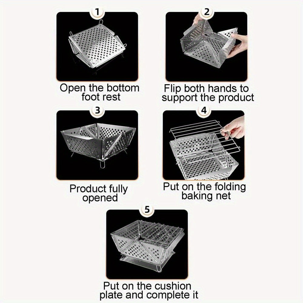 Wood Burning Camp Stove Portable Stainless Steel, Mini Folding Charcoal BBQ Grill, Camping Wood Stove Burner