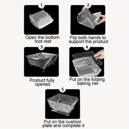 Wood Burning Camp Stove Portable Stainless Steel, Mini Folding Charcoal BBQ Grill, Camping Wood Stove Burner