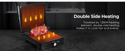 Panini Press Grill Indoor Sandwich Maker 4 Slice, Non-Stick 1200W Electric Grill with Temperature Control