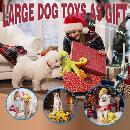 Tough Dog Chew Toy Octopus – Squeaky Stuffed Interactive Dog Toys for Large Dogs, Crinkle Tug of War Plush Dog Toy to Keep Dogs Busy