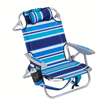 Folding Beach Chair Lay Flat Camping Chair for Adults 4 Position Adjustable Backpack Chair with Cup Holder Towel Bar Cooler Pouch