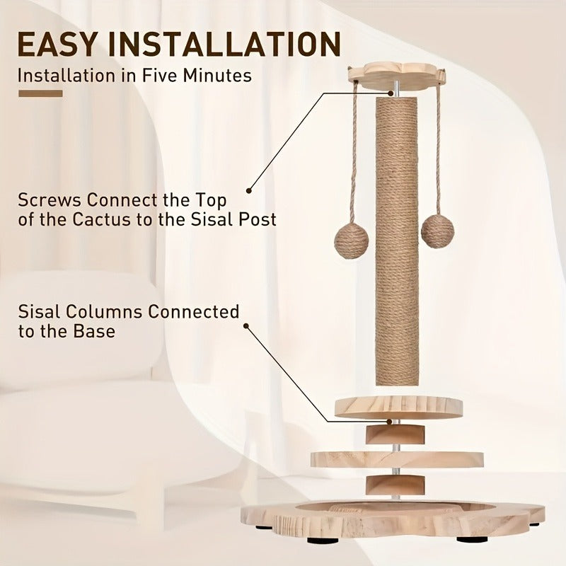 Cat Scratching Post Sisal Vertical Scratcher – Solid Wood Base, Wear-Resistant Rope, Multiple Styles: Standard, Mushroom & Dolphin Shapes