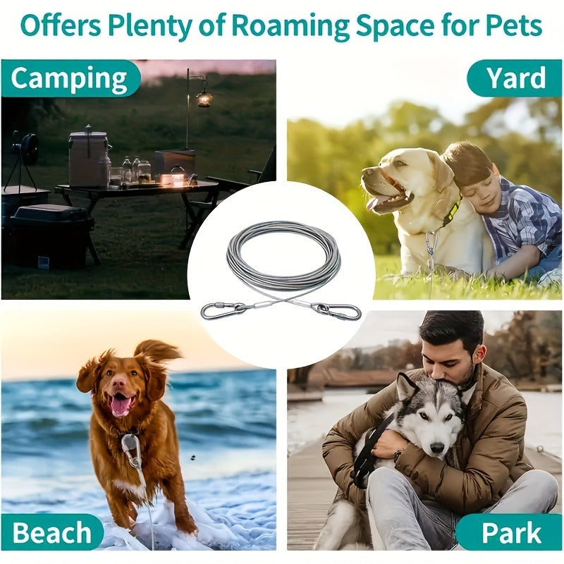 Stainless Steel Dog Leash Reflective Rust-Resistant Heavy Duty Cable Tie-Out for Medium Large Dogs Outdoor Yard Camping 3XL 4XL