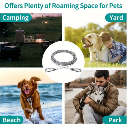Stainless Steel Dog Leash Reflective Rust-Resistant Heavy Duty Cable Tie-Out for Medium Large Dogs Outdoor Yard Camping 3XL 4XL