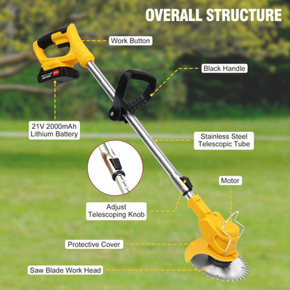 Cordless Weed Trimmer & Edger, 21V 3-in-1 Brush Cutter with 2 Batteries, Adjustable Head for Lawn