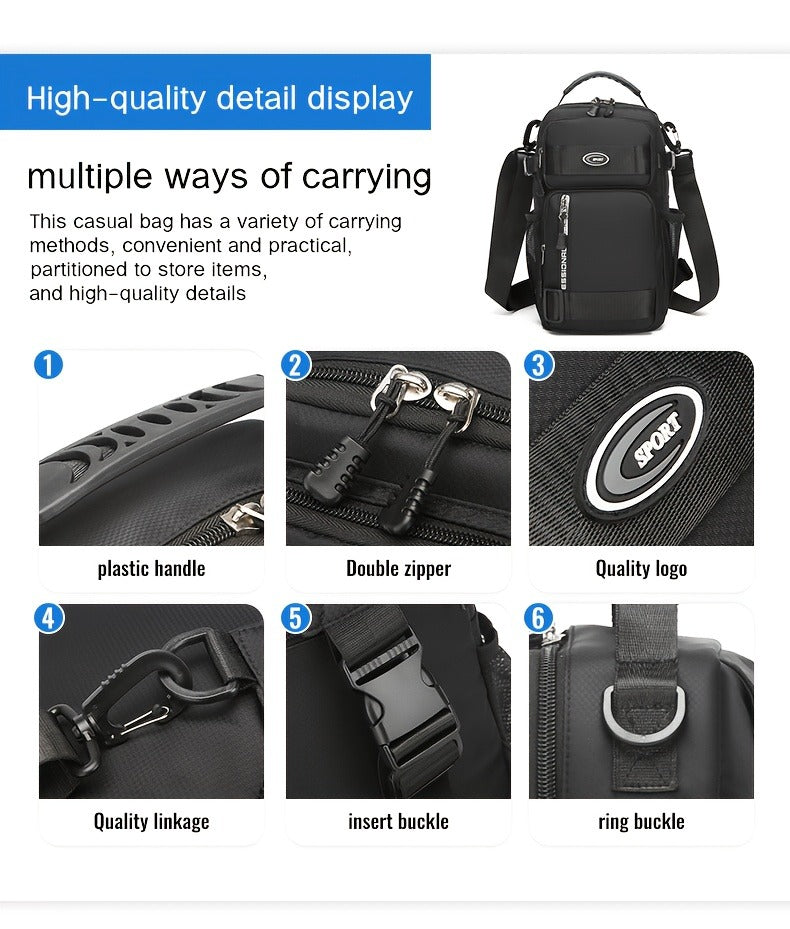 Multi-Pocket Crossbody Chest Pack with Adjustable Sling Strap, Zipper Compartments and Black or Grey Finish