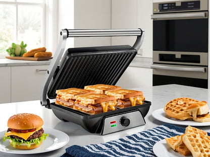 Sandwich Maker 3-in-1 Mini Indoor Grill & Panini Press, Non-Stick 180° Opening, Floating Hinge, 60-Min Timer