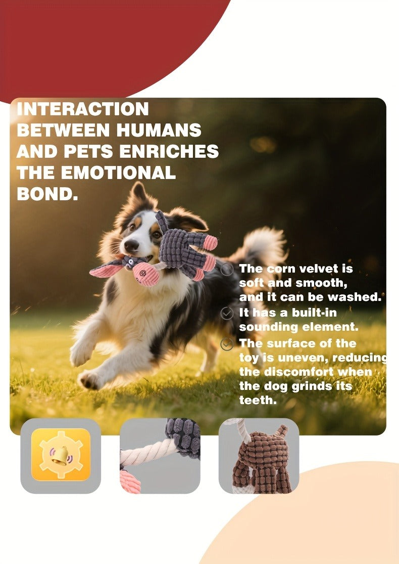 Teething Toys, Squeaky Dog Toys 6 Pack – Plush Stuffless Chew Toys for Small Medium Large Dogs, Durable Teething Toys for Aggressive