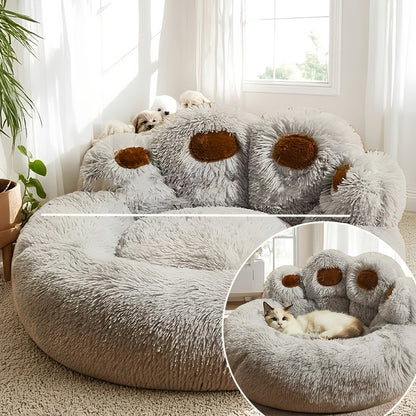 Dog Bed & Cat Bed Plush Bear Paw Print – Soft Warm Pet Bed for Small Medium Large Dogs, Thickened Long Plush, No Assembly