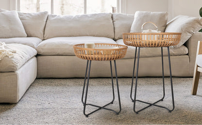 Side Table Rattan Collection with Bamboo-Woven Tops, Metal Bases and 18- or 20.4-Inch Options