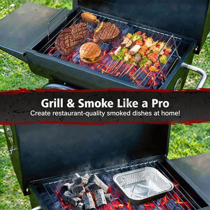 Barrel Charcoal Grill with Offset Smoker, Wheeled Cart, Side Firebox and Two Black Configuration Options