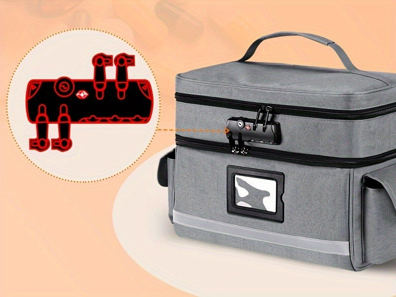 Lockable Medicine Organizer Bag with Combination Lock, Double-Layer Large Capacity Pill Bottle Storage Case for Prescription Bottles First