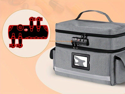 Lockable Medicine Organizer Bag with Combination Lock, Double-Layer Large Capacity Pill Bottle Storage Case for Prescription Bottles First