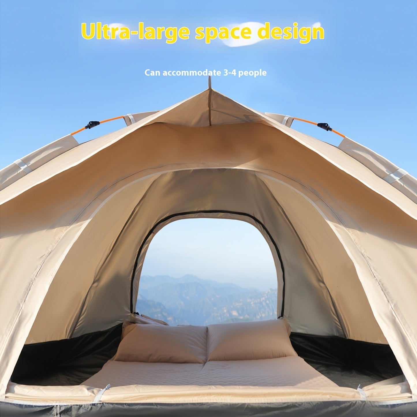 Camping Tent Pop-Up with Dual Doors, Optional Mesh Windows and 1-3 or 3-4 Person Source Options