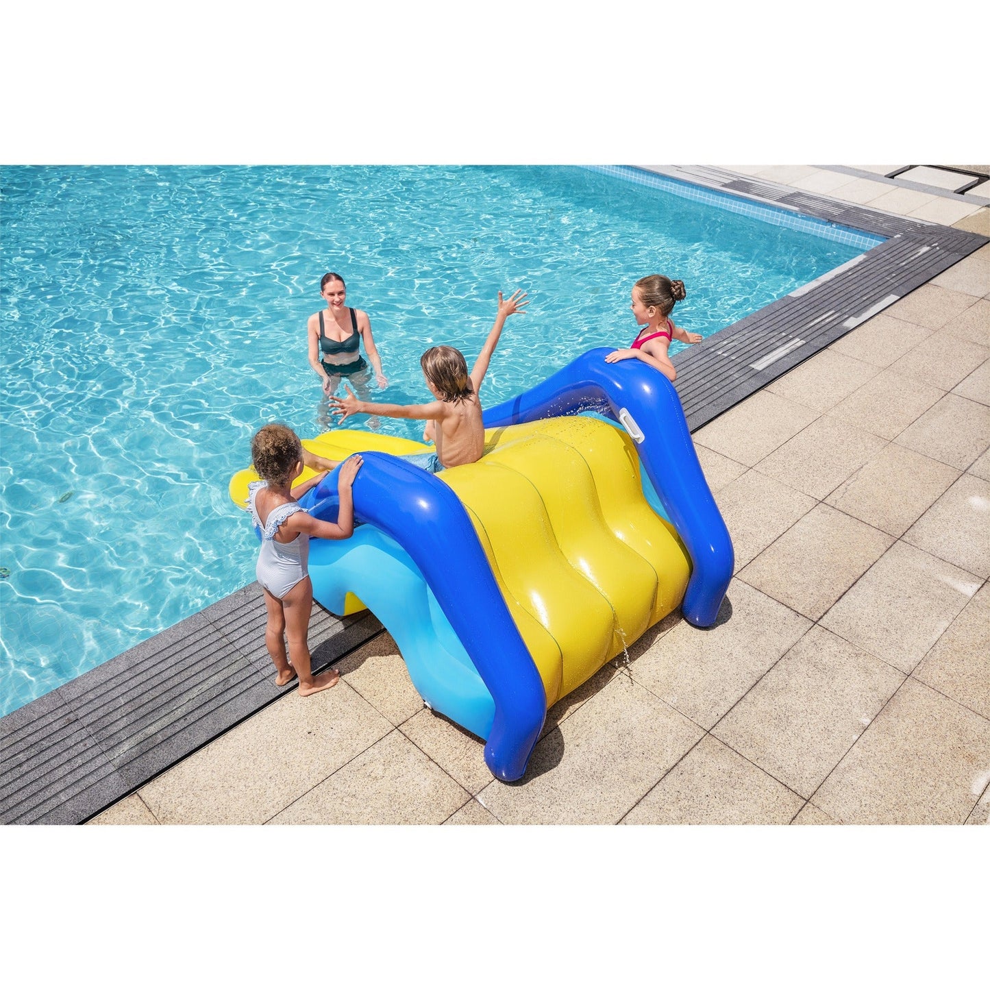 Inflatable Pool Water Slide Giant, 97x49x39 Inch Backyard Waterslide with Built-In Sprinkler, 4 Water Chambers for Stability