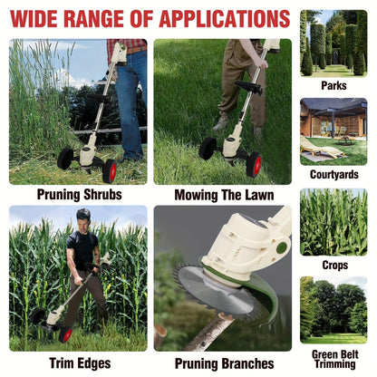 Weed Wacker Cordless 24V Brush Cutter, Electric String Trimmer with 2 Batteries & Charger, 3 Blade Types