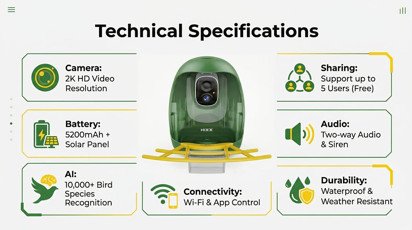 Smart Bird Feeder with Camera AI Bird Identification, 2K HD Live View, Auto Capture & Color Night Vision