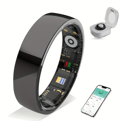 N-Style Smart Ring with Screenless Sensor Design, Charging Case, Black, Pink or White Finish and Sizes 7–13