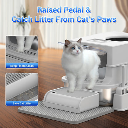 Stainless Steel Cat Litter Box with Lid – Extra Large 68L Enclosed & Semi-Open Modular System, 304 Steel Non-Stick Easy Clean