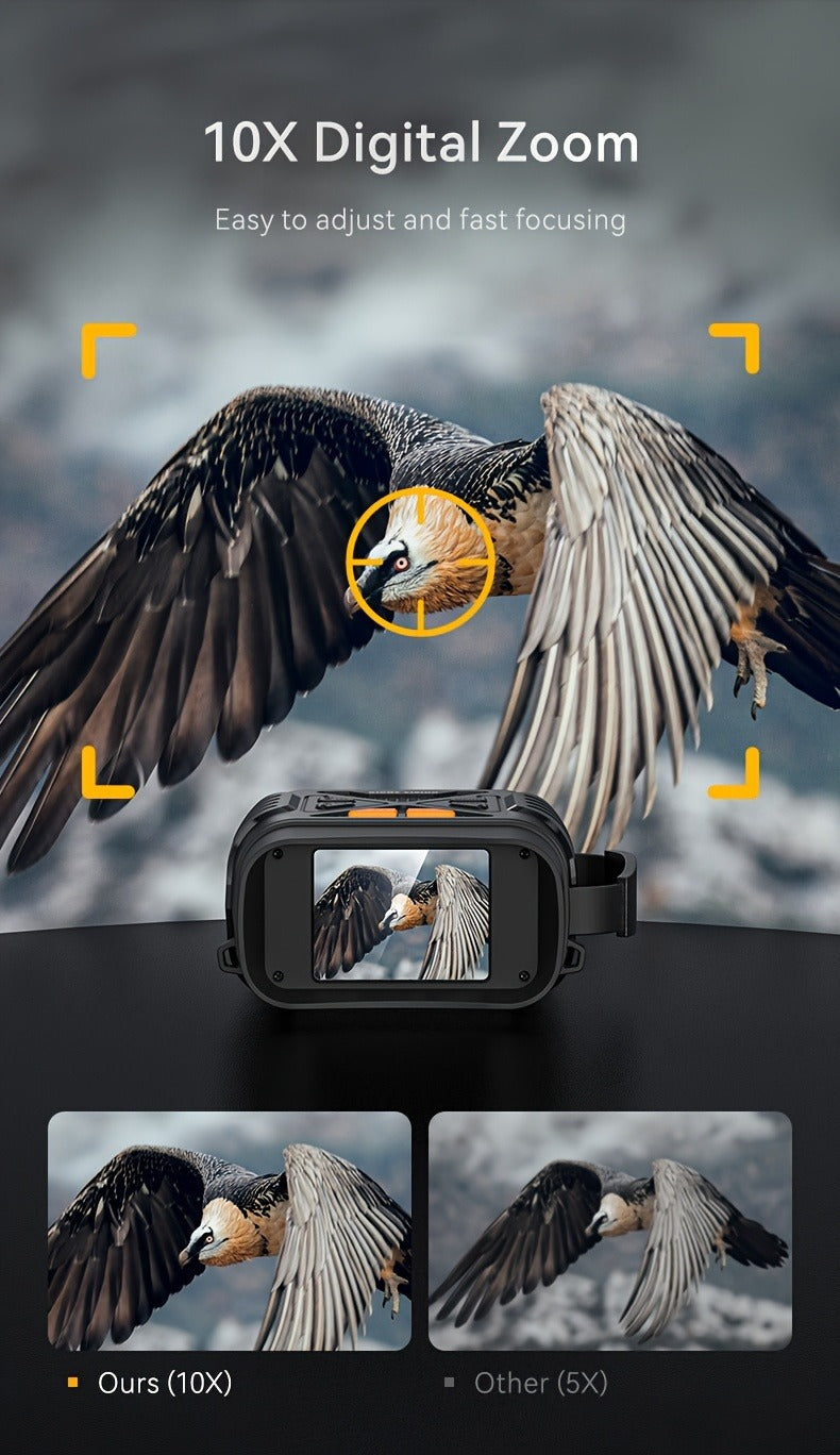 Black Digital Night Vision Binoculars without Memory Card, 2.8-Inch Screen, 10X Digital Zoom and Seven IR Levels