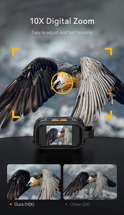 Black Digital Night Vision Binoculars without Memory Card, 2.8-Inch Screen, 10X Digital Zoom and Seven IR Levels
