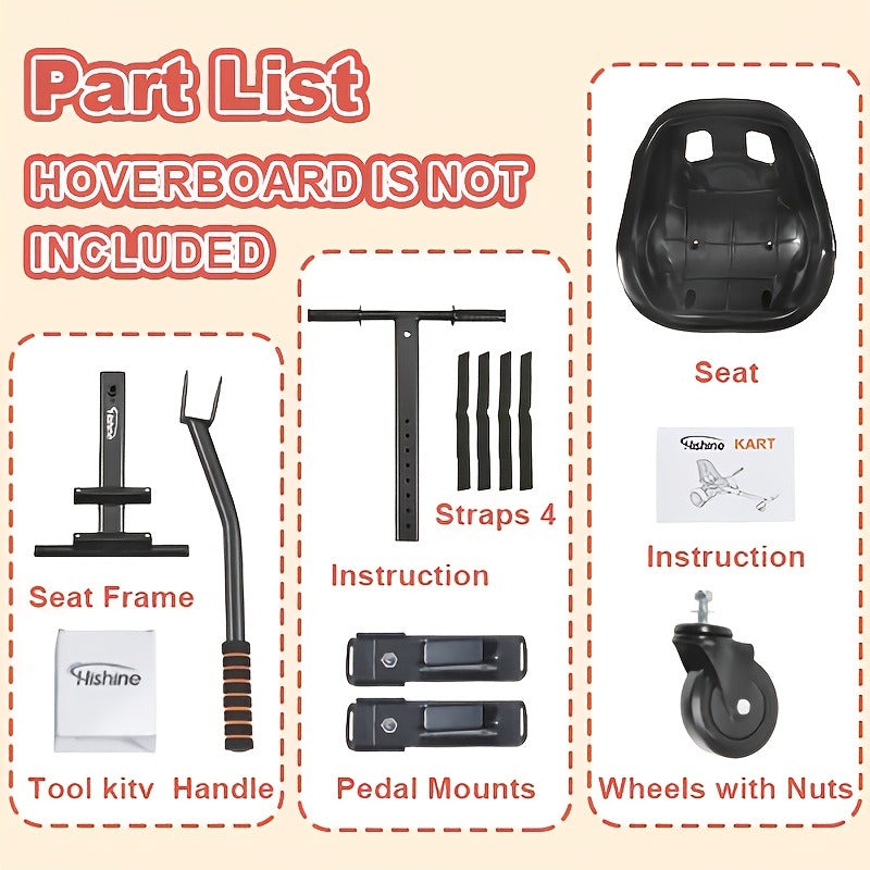 Hoverboard Go Kart Seat Attachment Kit for Kids 6.5"-10" Self Balancing Scooter Conversion Accessories with Off-Road Tires