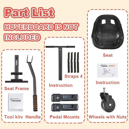 Hoverboard Go Kart Seat Attachment Kit for Kids 6.5"-10" Self Balancing Scooter Conversion Accessories with Off-Road Tires