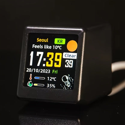 WiFi Weather Station Desktop Clock – Mini Smart Display Temperature Humidity Atmospheric Pressure Wind Speed GIF Animation