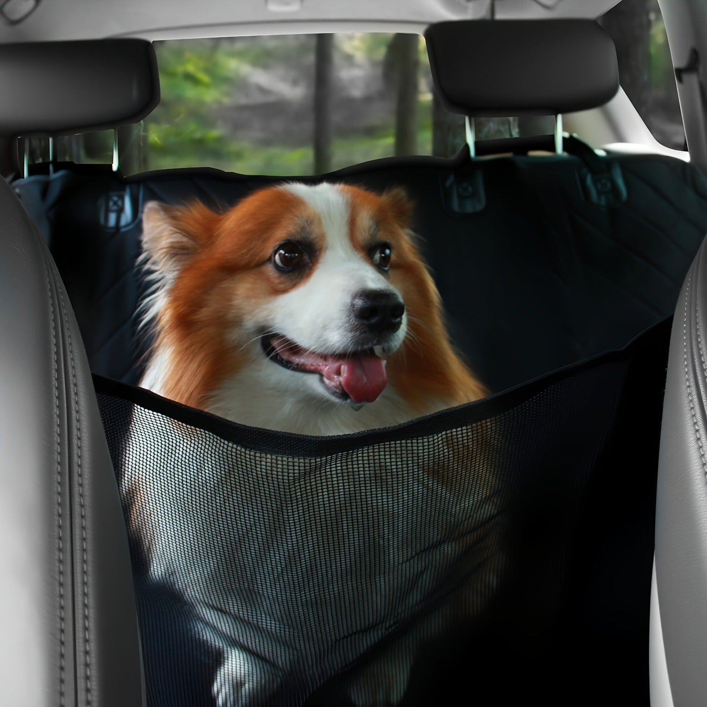 Quilted Dog Car Back Seat Cover with Side Flaps, Mesh Window and Six Color or Pink Mat Bundle Options