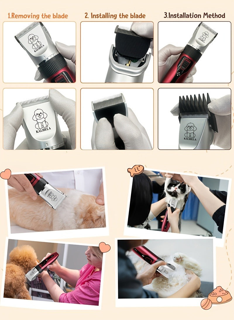 Pet Hair Trimmer USB Rechargeable Wireless Clipper for Dogs & Cats – Low Noise Electric Grooming Scissors, Lithium Battery