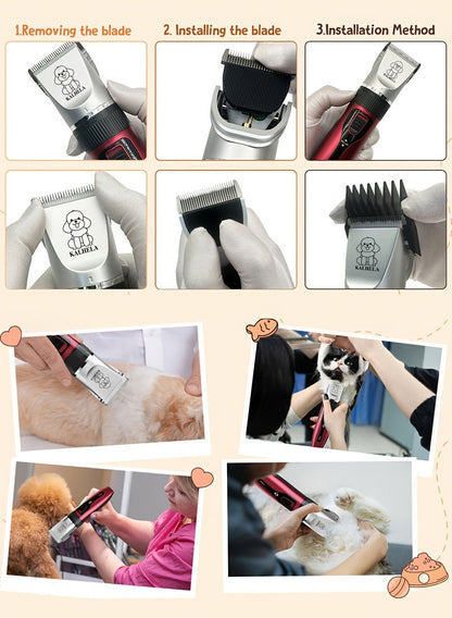 Pet Hair Trimmer USB Rechargeable Wireless Clipper for Dogs & Cats – Low Noise Electric Grooming Scissors, Lithium Battery