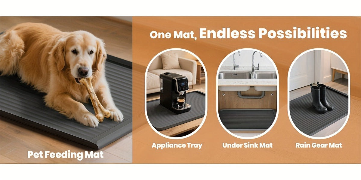 Waterproof Pet Feeding Mat 36"x24" Non-Slip Dog Bowl Mat with Raised Edges & Diversion Grooves – Large Food and Water Mat for Dogs & Cats
