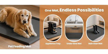 Waterproof Pet Feeding Mat 36"x24" Non-Slip Dog Bowl Mat with Raised Edges & Diversion Grooves – Large Food and Water Mat for Dogs & Cats