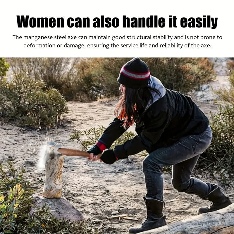 Splitting Axe Forged Carbon Steel 15.6-Inch with Handcrafted Wooden Grip, Professional Backyard Hatchet for Wood Chopping