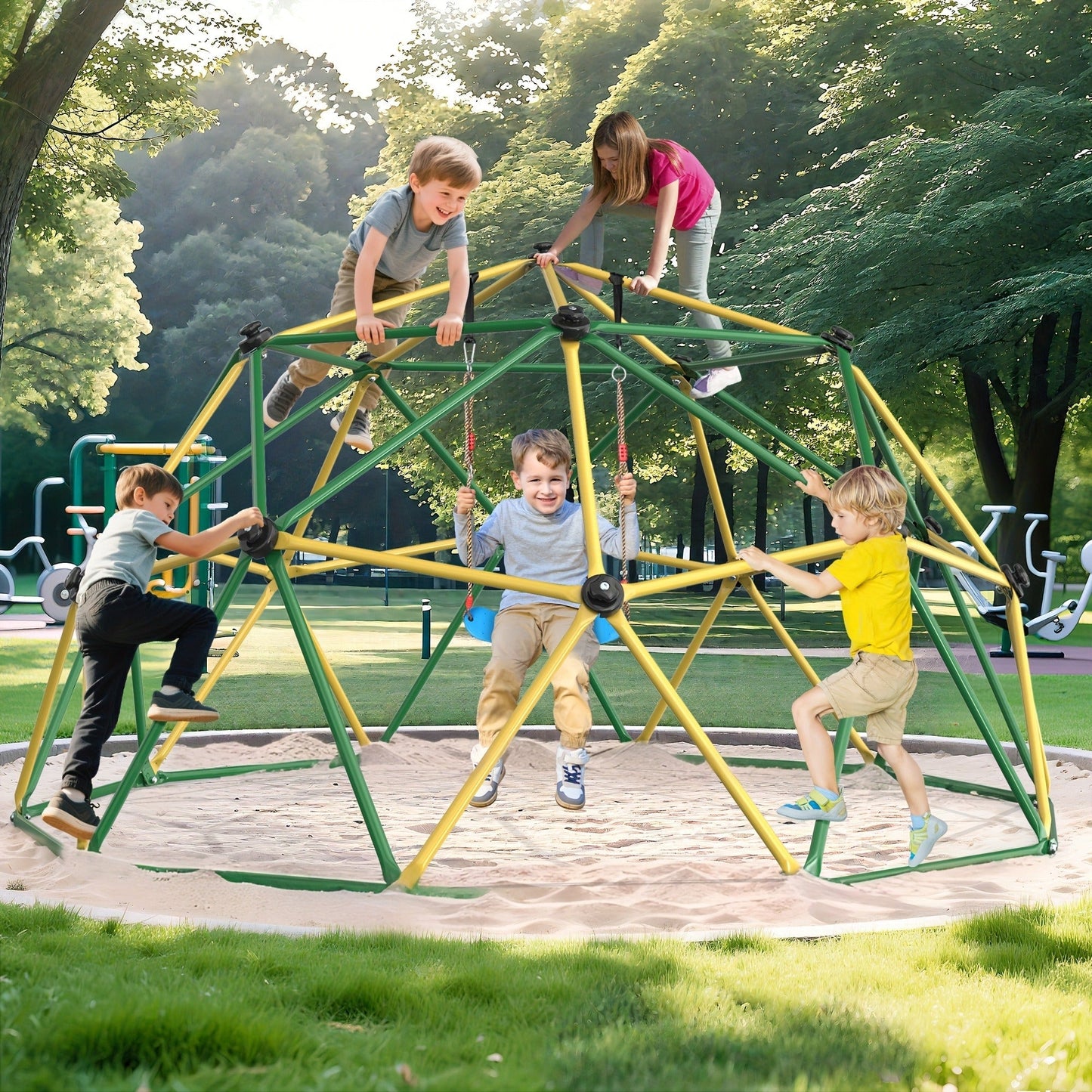10FT Kids Climbing Dome with Hammock Swing Disc Swing Backyard Jungle Gym Steel Frame Outdoor Play Equipment 1000 LBS Capacity Gift for Boys
