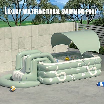 Inflatable Swimming Pool Set with Sunshade, Slide & Canopy, Family Backyard Pool, Multiple Sizes
