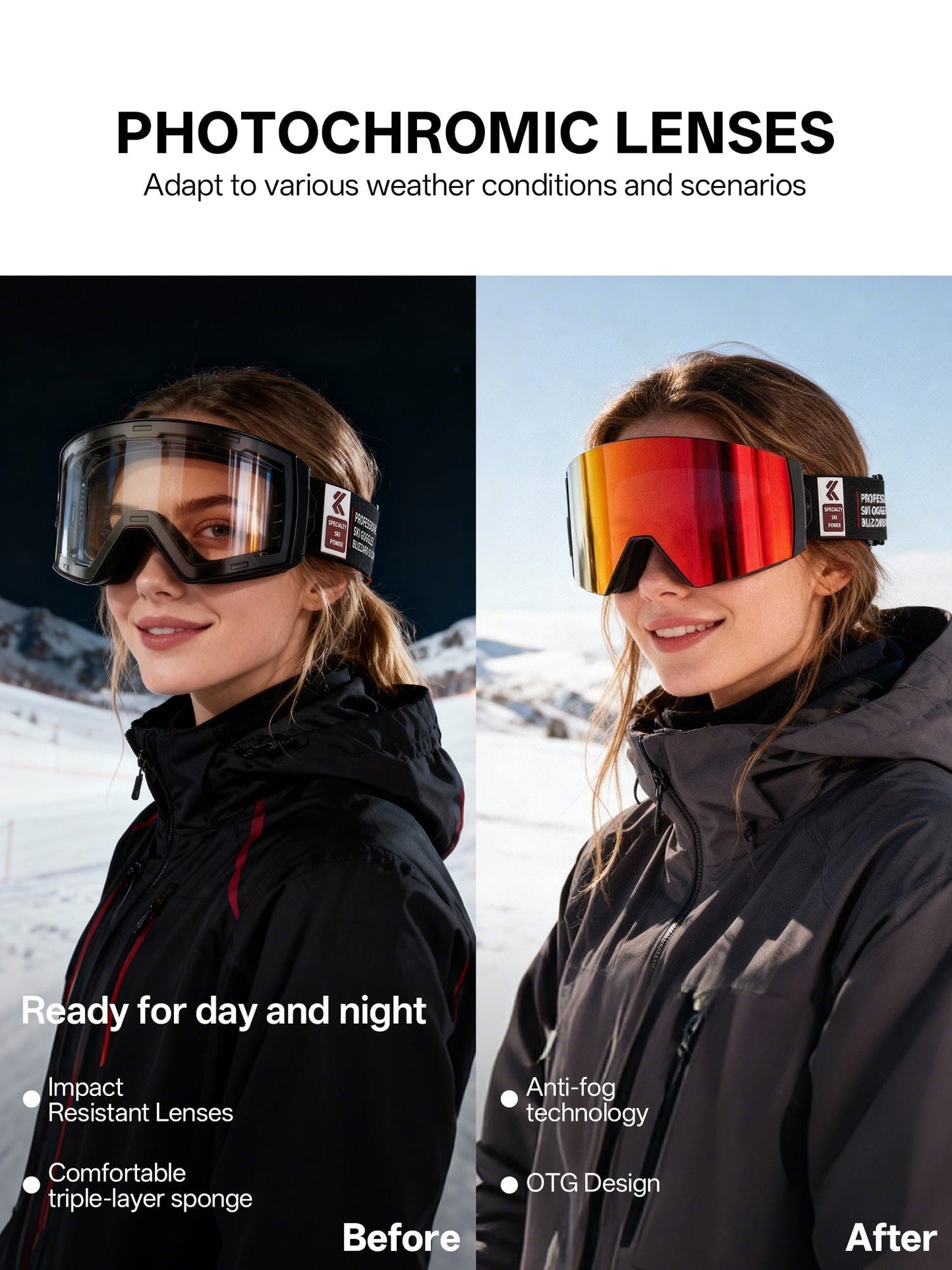 KAPVOE Ski Goggles with Magnet-Attached Interchangeable Lens Interface and Seven K721 Color Codes