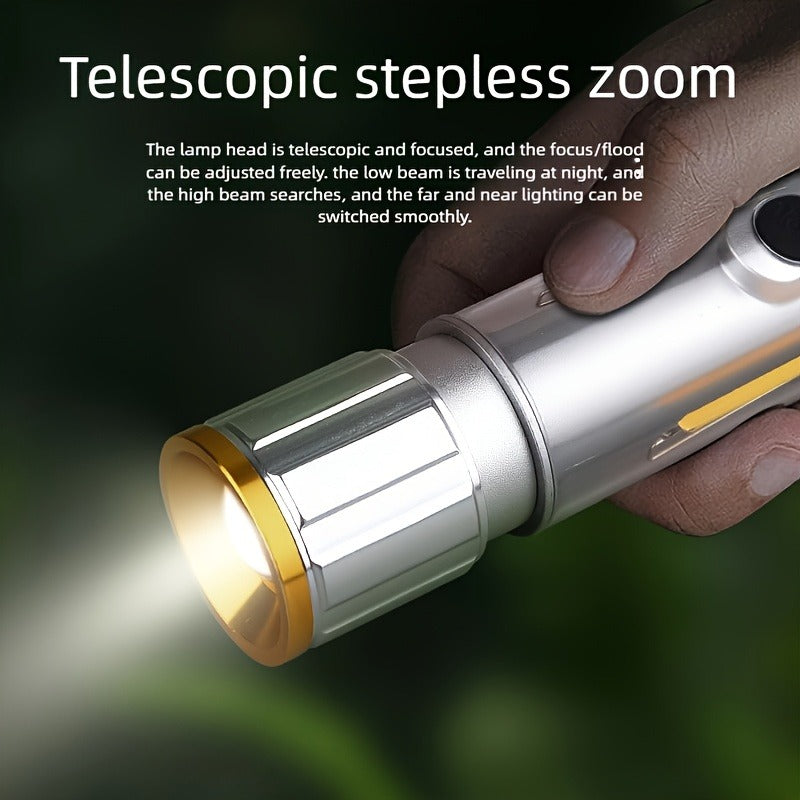 Flashlight 6-Pack Rechargeable Hand Torch Set with Main Beam, COB Side Light and Power Display