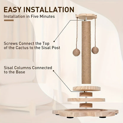 Cat Toy Sisal Scratching Post with Wood Base in Standard, Mushroom or Dolphin Shapes and Six Size Options