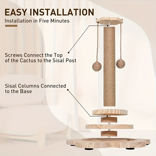 Cat Toy Sisal Scratching Post with Wood Base in Standard, Mushroom or Dolphin Shapes and Six Size Options