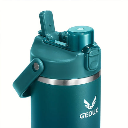 GEDUX Stainless Steel Water Bottle with Handled Lid and Removable Cup in 32oz or 40oz and Nine Styles