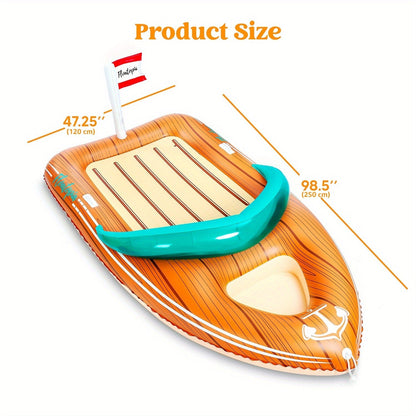 Pool Float Boat-Shaped Two-Person Raft, Over Eight Feet with Built-In Cooler, Two Handles and Tow Point