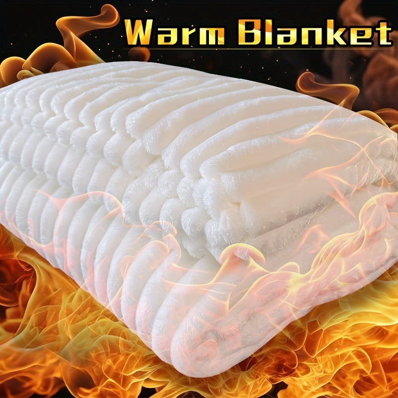Fleece Blanket Double-Sided 3D Faux Rabbit Fur Throw – Ultra-Soft Thick 300-350g/m² for Home, Office, Travel & Camping