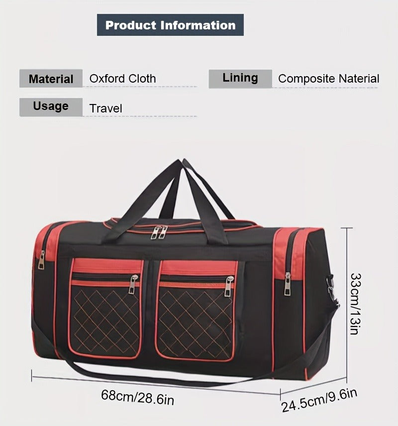 Gym Duffel Bag Large Capacity Travel Bag for Men Women Heavy Duty Polyester Multi Pocket Adjustable Shoulder Strap Zipper Closure