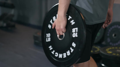 Black Olympic-Style Weight Plates with Colored Weight Markings in 10, 15, 25, 35 or 45 lb Options
