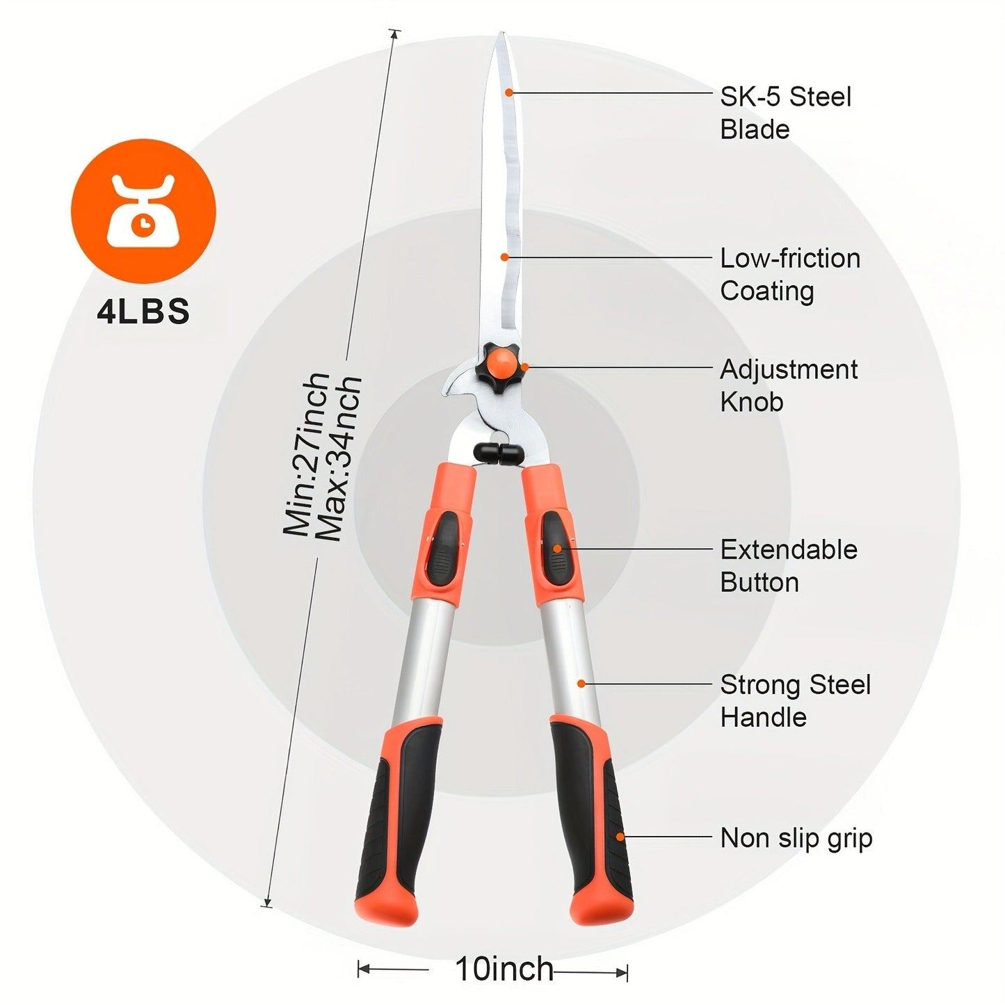 Long Reach Pruning Shears 18-38 Inch Extendable – Non-Stick Steel Blades Cut 2" Branches, Shock-Absorbing Handle