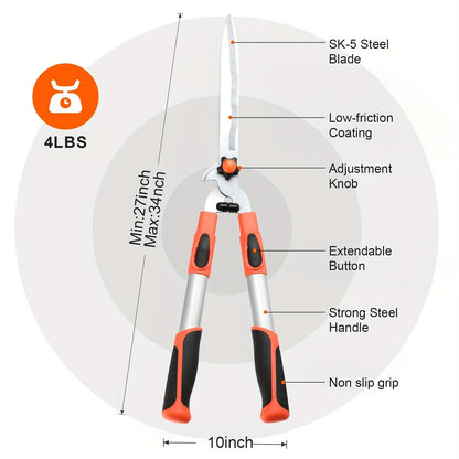 Long Reach Pruning Shears 18-38 Inch Extendable – Non-Stick Steel Blades Cut 2" Branches, Shock-Absorbing Handle