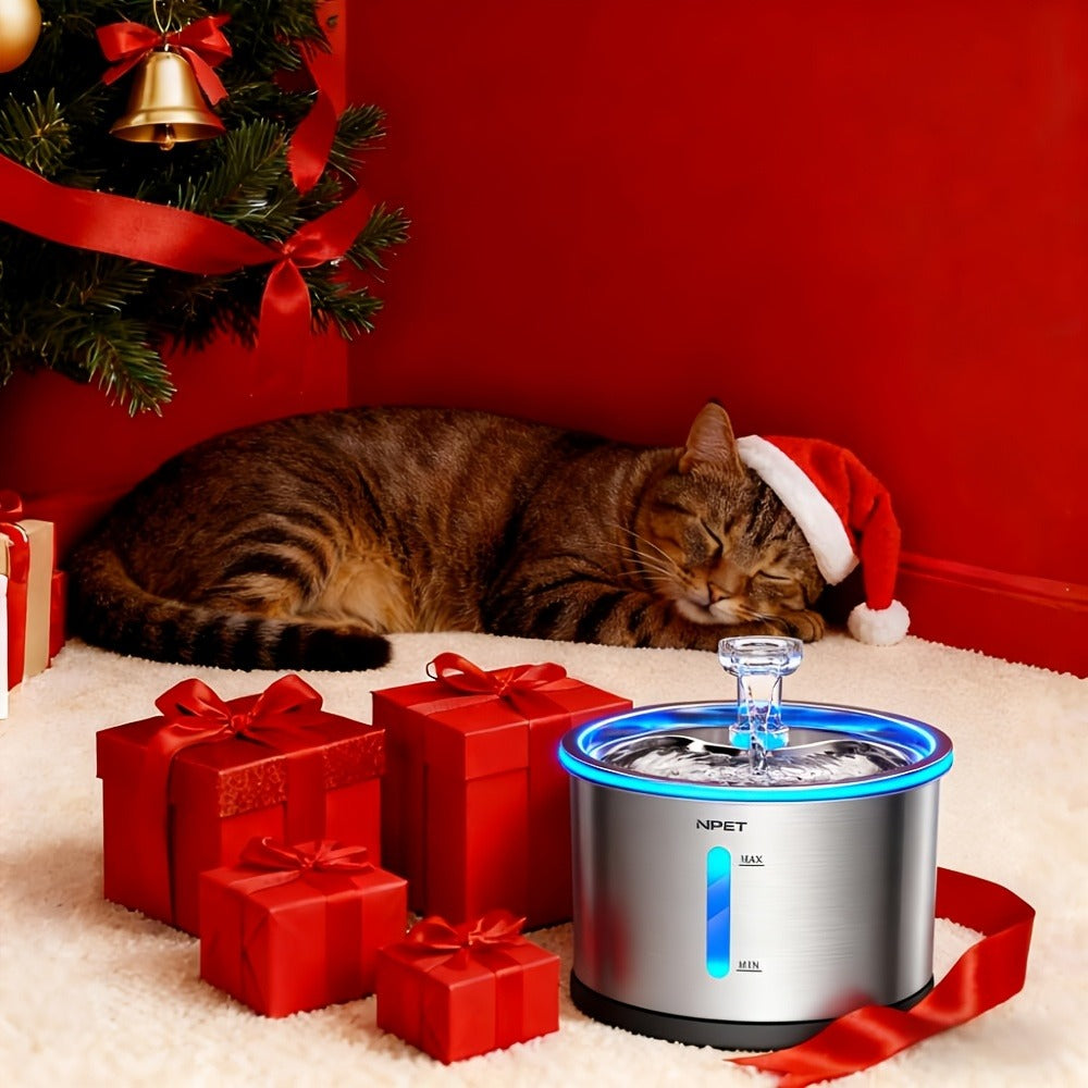 Cat Water Fountain Stainless Steel 50oz/1.5L – Ultra Quiet Auto Pet Water Dispenser with LED Light, Visible Window & Dishwasher Safe